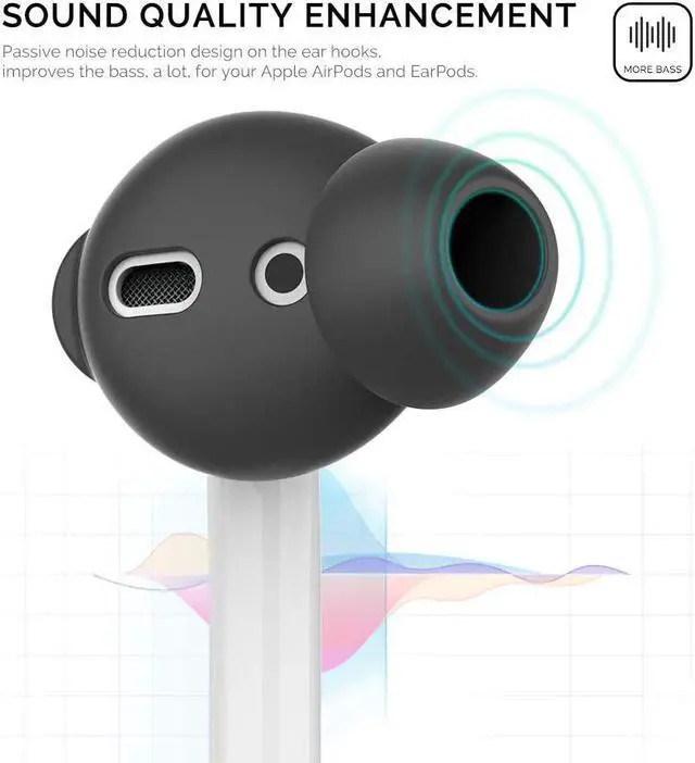 Alt view image 3 of 7 - AhaStyle 4 Pairs AirPods Ear Tips Silicone Earbuds Cover Compatible with AirPods (2 Pair Large & 2 Pairs Small Black)