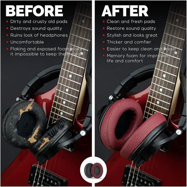 Alt view image 4 of 7 - Brainwavz Replacement Memory Foam Earpads - Suitable for Many Other Large Over The Ear Headphones - AKG HifiMan ATH  Fostex (Perforated Red)