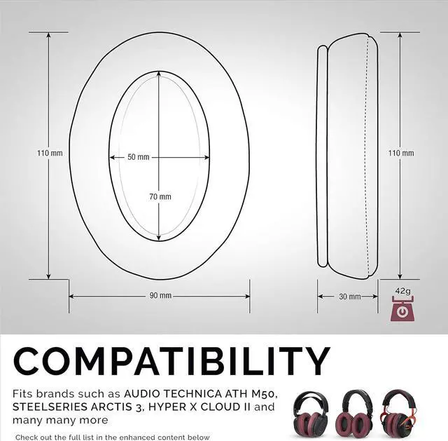 Alt view image 3 of 7 - Brainwavz Replacement Memory Foam Earpads - Suitable for Many Other Large Over The Ear Headphones - AKG HifiMan ATH  Fostex (Perforated Red)