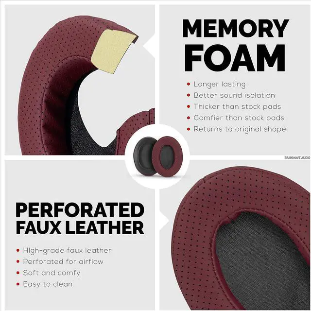 Alt view image 5 of 7 - Brainwavz Replacement Memory Foam Earpads - Suitable for Many Other Large Over The Ear Headphones - AKG HifiMan ATH  Fostex (Perforated Red)