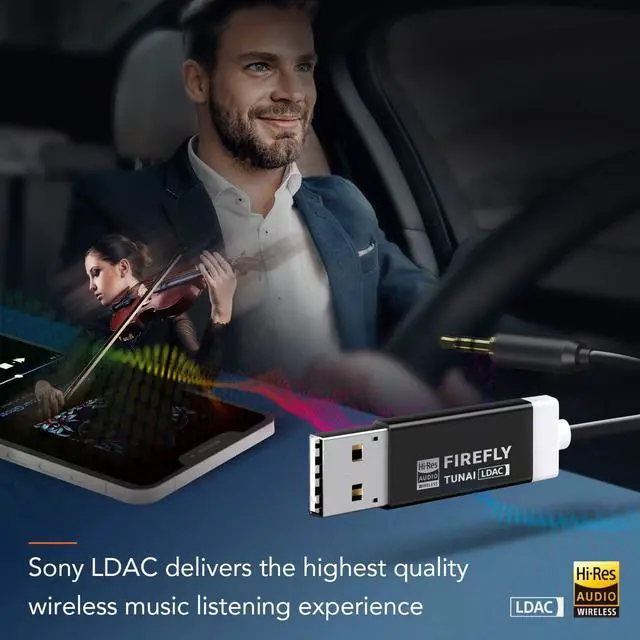 Alt view image 3 of 7 - Firefly LDAC Bluetooth Receiver: High Resolution Wireless Audio Bluetooth 5.0 Adapter with Audiophile USB DAC 3.5mm AUX for Car/Home Stereo Hi Res Music Streaming Auto On No Charging Needed