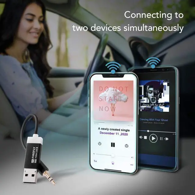 Alt view image 5 of 7 - Firefly LDAC Bluetooth Receiver: High Resolution Wireless Audio Bluetooth 5.0 Adapter with Audiophile USB DAC 3.5mm AUX for Car/Home Stereo Hi Res Music Streaming Auto On No Charging Needed