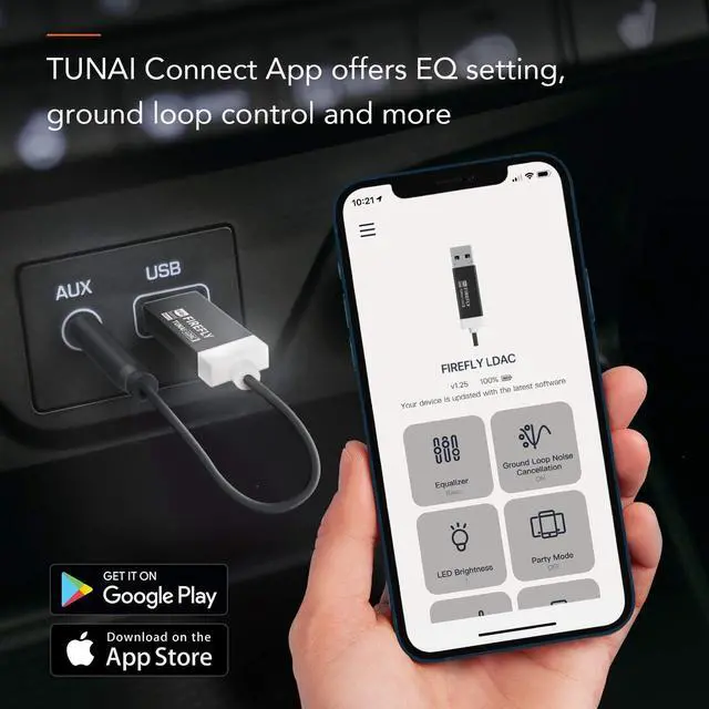Alt view image 7 of 7 - Firefly LDAC Bluetooth Receiver: High Resolution Wireless Audio Bluetooth 5.0 Adapter with Audiophile USB DAC 3.5mm AUX for Car/Home Stereo Hi Res Music Streaming Auto On No Charging Needed