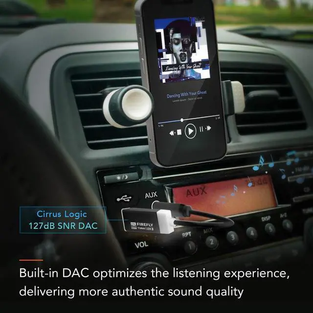 Alt view image 4 of 7 - Firefly LDAC Bluetooth Receiver: High Resolution Wireless Audio Bluetooth 5.0 Adapter with Audiophile USB DAC 3.5mm AUX for Car/Home Stereo Hi Res Music Streaming Auto On No Charging Needed