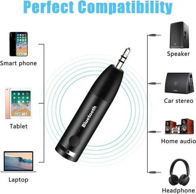 Alt view image 7 of 7 - Bluetooth Aux Adapter Wireless Bluetooth Car Adapter Mini Portable 3.5mm Aux Receiver for Car Headphones Home Stereo Music System (Black)