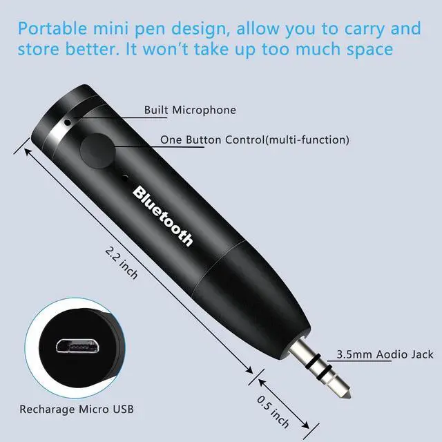 Alt view image 5 of 7 - Bluetooth Aux Adapter Wireless Bluetooth Car Adapter Mini Portable 3.5mm Aux Receiver for Car Headphones Home Stereo Music System (Black)