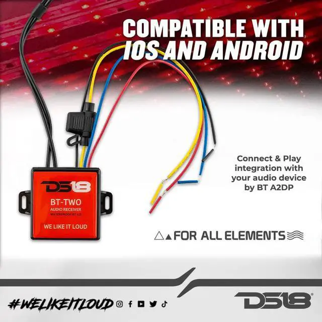 Alt view image 2 of 4 - DS18 BTTWO Bluetooth Receiver - IP65 Waterproof Rated, BT 4.0, Remote Trigger Output, Stero Male RCA Output - Allows Connect & Play Integration to Your Audio Device