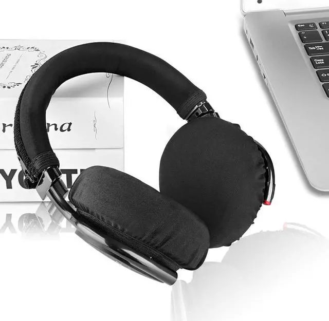 Alt view image 6 of 7 - Geekria 2 Pairs Flex Fabric Headphones Ear Covers Washable & Stretchable Sanitary Earcup Protectors for Over-Ear Headset Ear Pads Sweat Cover for Gym Gaming (Size M/Black)