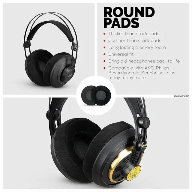 Alt view image 4 of 7 - Brainwavz Round Velour Memory Foam Earpads - Suitable Many Large Headphones - SteelSeries HD668B ATH AKG K553 HifiMan ATH  Fostex  Ear Pad & More