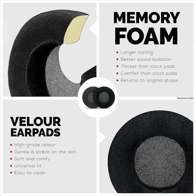 Alt view image 6 of 7 - Brainwavz Round Velour Memory Foam Earpads - Suitable Many Large Headphones - SteelSeries HD668B ATH AKG K553 HifiMan ATH  Fostex  Ear Pad & More