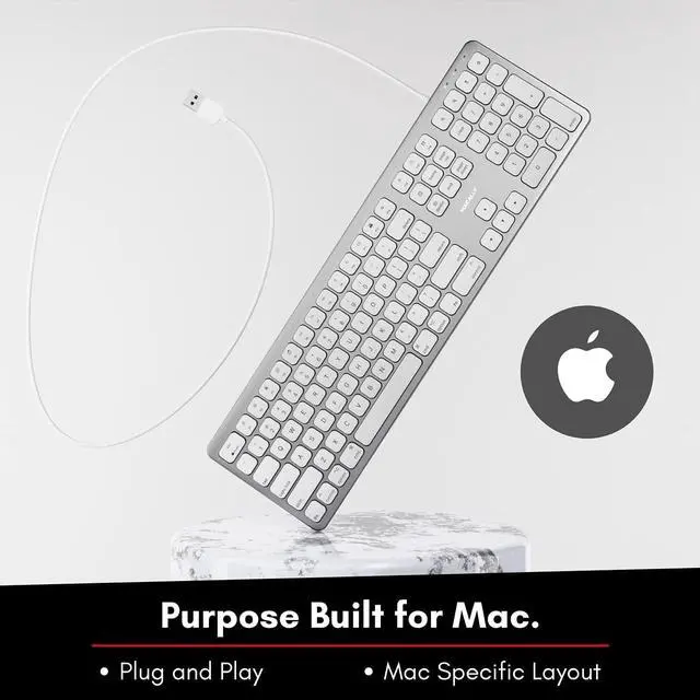 Alt view image 2 of 7 - Macally USB Wired Keyboard for Mac - Compatible Apple Keyboard with USB Ports for Mouse - Full-Size Mac Keyboard with Number Pad - Plug & Play for MacBook Pro/Air, iMac - Aluminum Frame