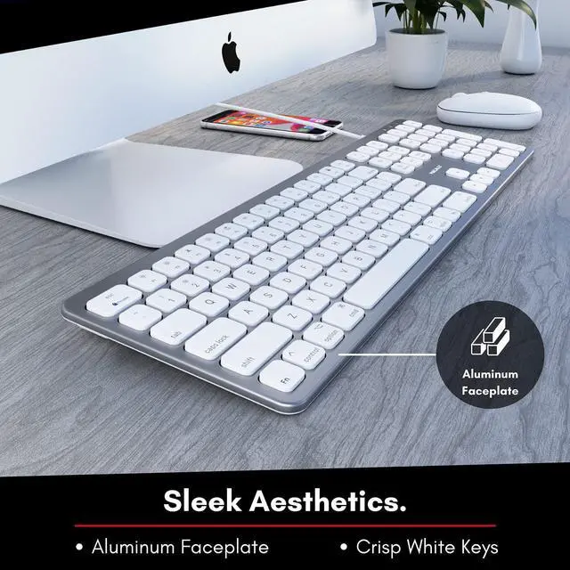 Alt view image 6 of 7 - Macally USB Wired Keyboard for Mac - Compatible Apple Keyboard with USB Ports for Mouse - Full-Size Mac Keyboard with Number Pad - Plug & Play for MacBook Pro/Air, iMac - Aluminum Frame