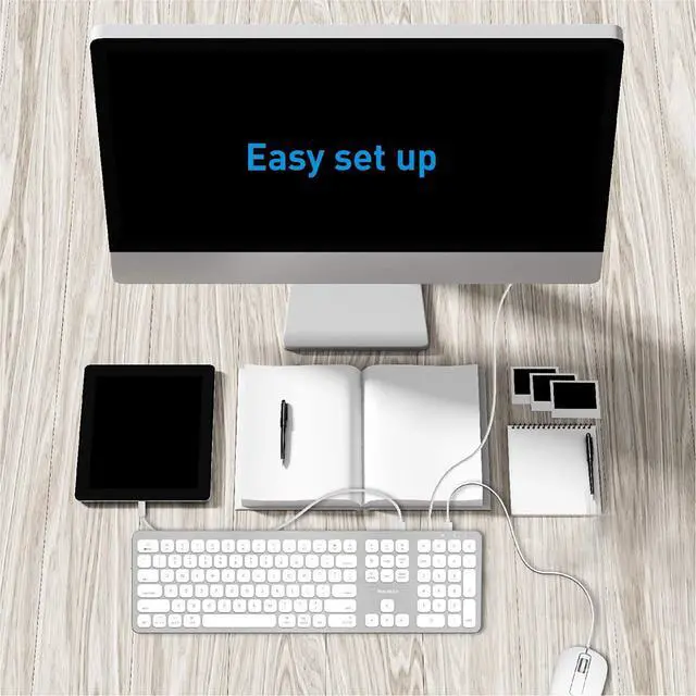 Alt view image 7 of 7 - Macally USB Wired Keyboard for Mac - Compatible Apple Keyboard with USB Ports for Mouse - Full-Size Mac Keyboard with Number Pad - Plug & Play for MacBook Pro/Air, iMac - Aluminum Frame