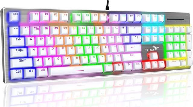 RNAB074W1QSV2 rottay rainbow backlit mechanical keyboard, white gaming  keyboard, wired computer keyboard with brown switch and aluminum pan