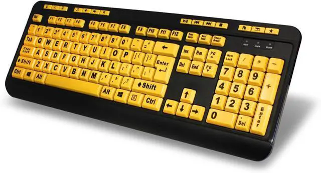 Alt view image 2 of 4 - Adesso AKB-132UY Luminous 4X Large Print Desktop Keyboard - USB, Membrane Keys, Black with Fluorescent Yellow Keys