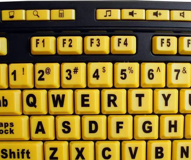 Alt view image 3 of 4 - Adesso AKB-132UY Luminous 4X Large Print Desktop Keyboard - USB, Membrane Keys, Black with Fluorescent Yellow Keys
