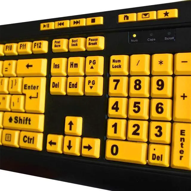Alt view image 4 of 4 - Adesso AKB-132UY Luminous 4X Large Print Desktop Keyboard - USB, Membrane Keys, Black with Fluorescent Yellow Keys