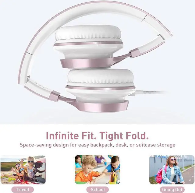 Alt view image 3 of 7 - AILIHEN Kids Headphones for School with Mic Wired, 3.5mm Jack, Rose Gold | On-Ear Headsets with Microphone for Chromebook Laptop Computer, Foldable Adjustable Teen Kids, Corded for Classroom Travel