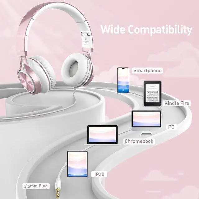 Alt view image 5 of 7 - AILIHEN Kids Headphones for School with Mic Wired, 3.5mm Jack, Rose Gold | On-Ear Headsets with Microphone for Chromebook Laptop Computer, Foldable Adjustable Teen Kids, Corded for Classroom Travel