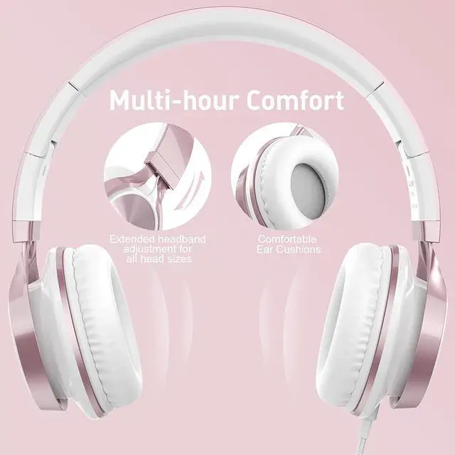 Alt view image 7 of 7 - AILIHEN Kids Headphones for School with Mic Wired, 3.5mm Jack, Rose Gold | On-Ear Headsets with Microphone for Chromebook Laptop Computer, Foldable Adjustable Teen Kids, Corded for Classroom Travel