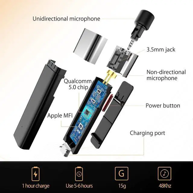 Alt view image 7 of 7 - SabineTek Official SmartMike+ Ultra-Compact Wireless Bluetooth Microphone Long Distance Audio Recording Noise Reduction Lavalier Mic (14g) (Black)