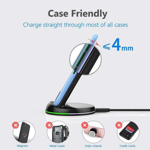 Alt view image 3 of 6 - Yootech Wireless Charger 10W Max Wireless Charging Stand Compatible with iPhone 16/16 Plus/16 Pro Max/15/14/14 Plus/14 Pro Max/13/SE 2022/12/11/X/8 Galaxy S22/S21/S20/S10(No AC Adapter)
