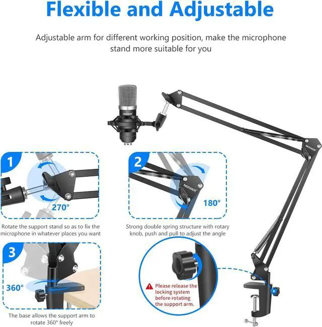Alt view image 6 of 7 - Neewer Professional Studio Broadcasting Recording Condenser Microphone & NW- 35 Adjustable Recording Microphone Suspension Scissor Arm Stand with Shock Mount and Mounting Clamp Kit