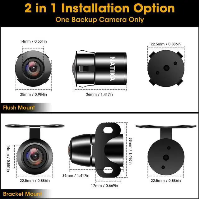Alt view image 6 of 7 - NATIKA Backup/Front/Side View Camera: No Distortion Effect Starlight Night Vision HD Metal Flush or Surface Mount 720P AHD and TVI Reverse Rear View Backup Camera for Cars Pickup Trucks SUVs RVs Vans
