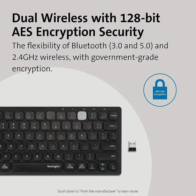 Alt view image 3 of 5 - Kensington wireless keyboard - Multi-device dual wireless compact keyboard; Connects via Bluetooth or USB 3.0, QWERTY UK Layout mini keyboard, Windows, Mac, iOS and ChromeOS compatible