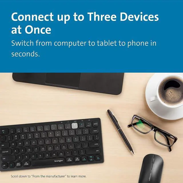 Alt view image 4 of 5 - Kensington wireless keyboard - Multi-device dual wireless compact keyboard; Connects via Bluetooth or USB 3.0, QWERTY UK Layout mini keyboard, Windows, Mac, iOS and ChromeOS compatible