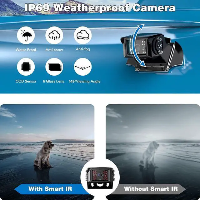 Alt view image 3 of 6 - HD Wired Backup Camera System Kit, Sharp CCD Chip, 100% Not Wash Up, IP69 Waterproof Rear View Camera + 7 LCD Monitor Reversing for Truck/Semi-Trailer/Box Trucks/RV (ERY01)