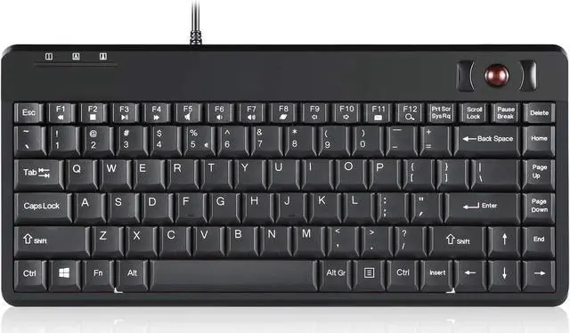 Main image of Perixx PERIBOARD-505H Wired Mini Keyboard with Built-in Trackball, 0.55 Inch Trackball and 2 USB Hubs, Black, US English Layout