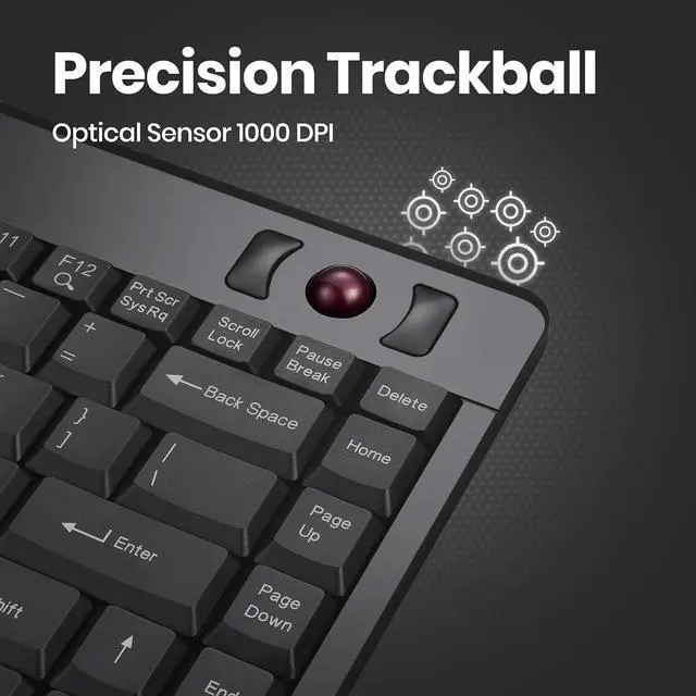 Alt view image 3 of 7 - Perixx PERIBOARD-505H Wired Mini Keyboard with Built-in Trackball, 0.55 Inch Trackball and 2 USB Hubs, Black, US English Layout