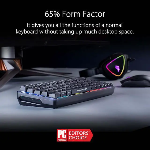 Alt view image 5 of 10 - ASUS ROG Falchion Wireless 65% Mechanical Gaming Keyboard | 68 Keys, Aura Sync RGB, Extended Battery Life, Interactive Touch Panel, PBT Keycaps, Cherry MX Brown Switches, Keyboard Cover Case