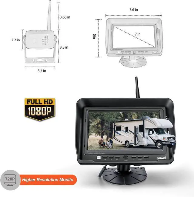 Alt view image 2 of 7 - 1080P Wireless Backup Camera System for RV, Trucks & Trailers  7 HD Monitor, Stable Digital Signal up to 980ft, IP69 Waterproof Rear View Camera with Night Vision, Easy Install Kit