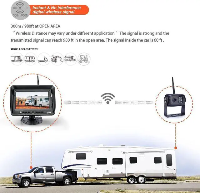 Alt view image 3 of 7 - 1080P Wireless Backup Camera System for RV, Trucks & Trailers  7 HD Monitor, Stable Digital Signal up to 980ft, IP69 Waterproof Rear View Camera with Night Vision, Easy Install Kit
