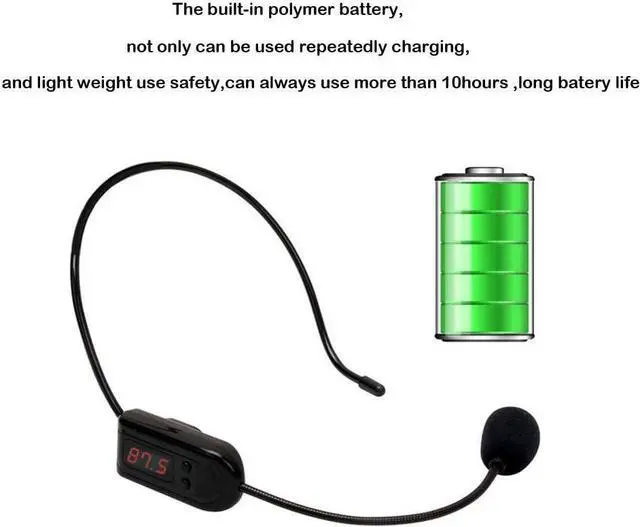 Alt view image 5 of 7 - Wireless FM Condenser Microphone Headset, Hands-Free with Rechargeable Battery, Megaphone Mic for Voice Amplifier, Church, Tour Guide Salesman Teachers Conference Road Trips and