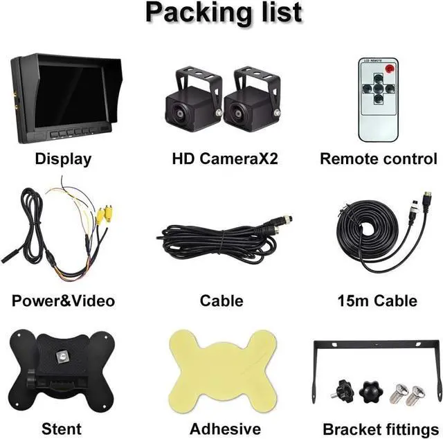 Alt view image 7 of 7 - AHD Dual Backup Camera with 7'' 1080P DVR Monitor, Front and Rear View Camera Waterproof Night Vision Reversing Camera for Truck Pick Up RV Camper Bus 12V-36V