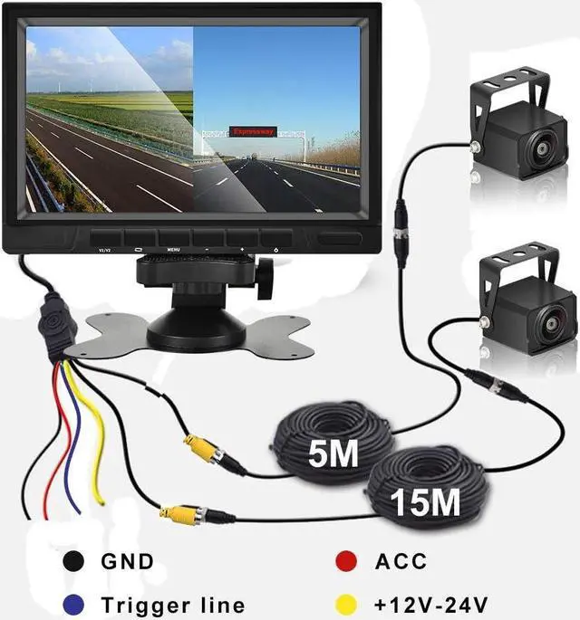 Alt view image 6 of 7 - AHD Dual Backup Camera with 7'' 1080P DVR Monitor, Front and Rear View Camera Waterproof Night Vision Reversing Camera for Truck Pick Up RV Camper Bus 12V-36V