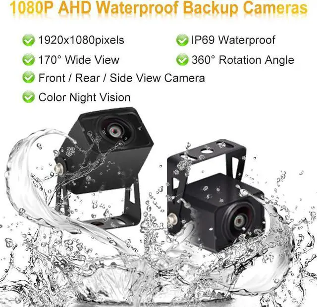 Alt view image 5 of 7 - AHD Dual Backup Camera with 7'' 1080P DVR Monitor, Front and Rear View Camera Waterproof Night Vision Reversing Camera for Truck Pick Up RV Camper Bus 12V-36V