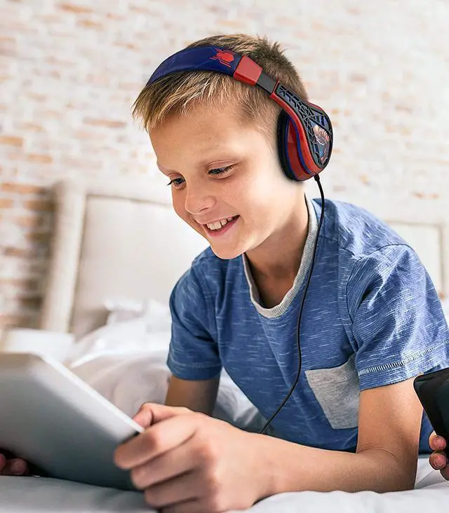 Alt view image 4 of 7 - Spider Man Kids Headphones, Adjustable Headband, Stereo Sound, 3.5Mm Jack, Wired Headphones for Kids, Tangle-Free, Volume Control, Foldable, Childrens Headphones Over Ear for School Home, Travel