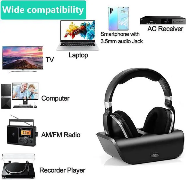 Alt view image 4 of 7 - MONODEAL Wireless TV Headphones, Over Ear Headsets for TV Watching with Charging Dock, 2.4GHz RF Transmitter, 100ft Wireless Range and Rechargeable 20 Hour Battery, Black