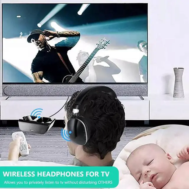 Alt view image 2 of 7 - MONODEAL Wireless TV Headphones, Over Ear Headsets for TV Watching with Charging Dock, 2.4GHz RF Transmitter, 100ft Wireless Range and Rechargeable 20 Hour Battery, Black