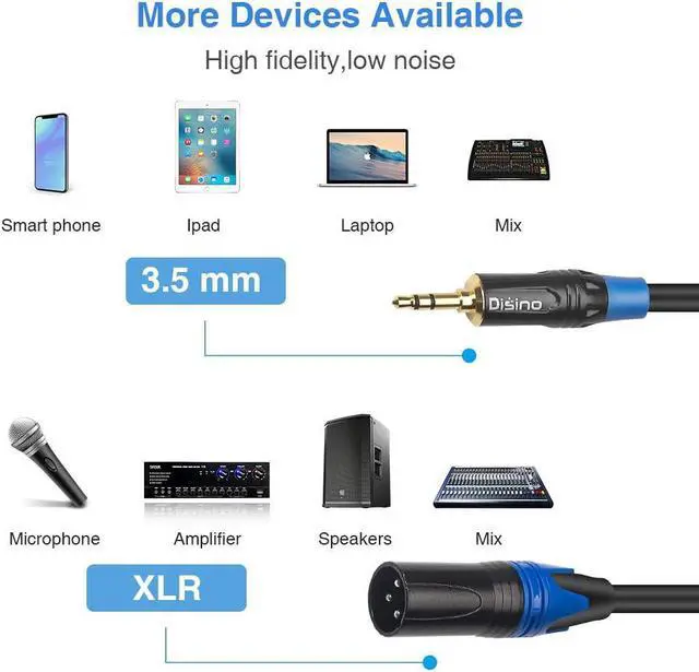 Alt view image 4 of 7 - 3.5mm to XLR Cable Unbalanced 1/8 inch Mini Jack TRS Stereo Male to XLR Male Microphone Audio Cable - 10 FT