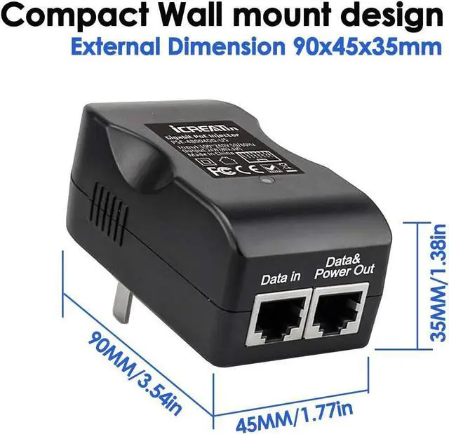 Alt view image 2 of 6 - 48V Gigabit Power Over Ethernet POE Injector, 24W Wall PoE Adapter,100/1000Mbps 802.3af Compliant, Up to 100 Meters (328 Feet)