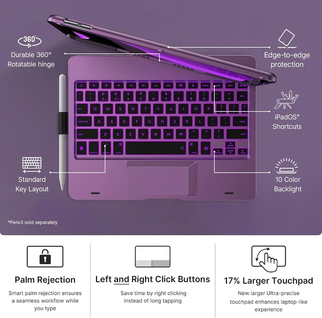 Alt view image 3 of 7 - typecase Touch Keyboard Case for iPad 9th/8th/7th Gen, 360° Rotating