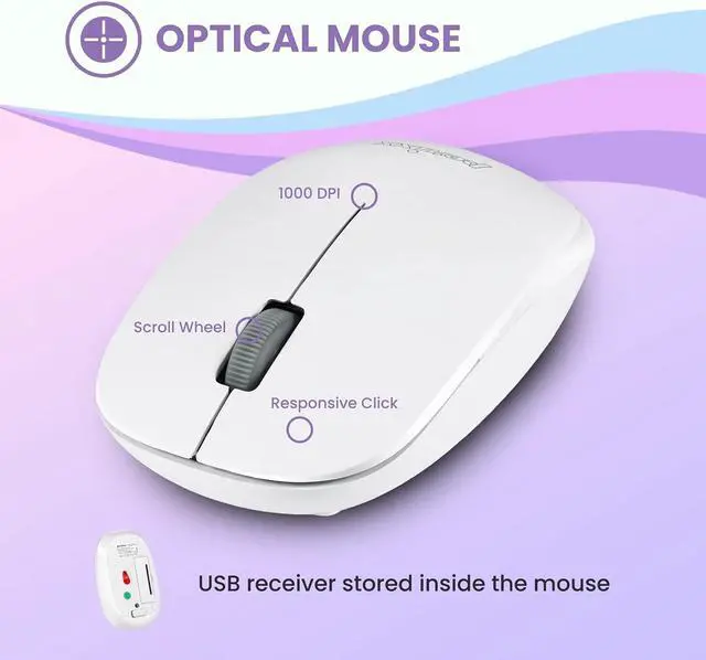 Alt view image 4 of 7 - Perixx Periduo-712W Wireless Mini Keyboard and Mouse Set, White, US English Layout,PERIDUO-712