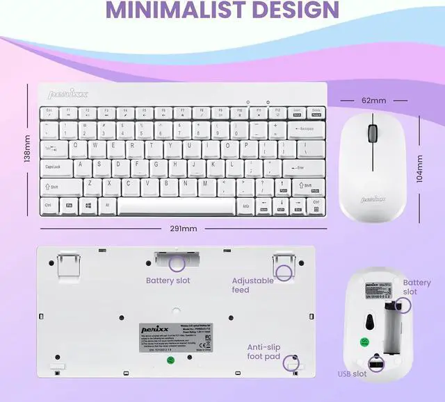 Alt view image 5 of 7 - Perixx Periduo-712W Wireless Mini Keyboard and Mouse Set, White, US English Layout,PERIDUO-712