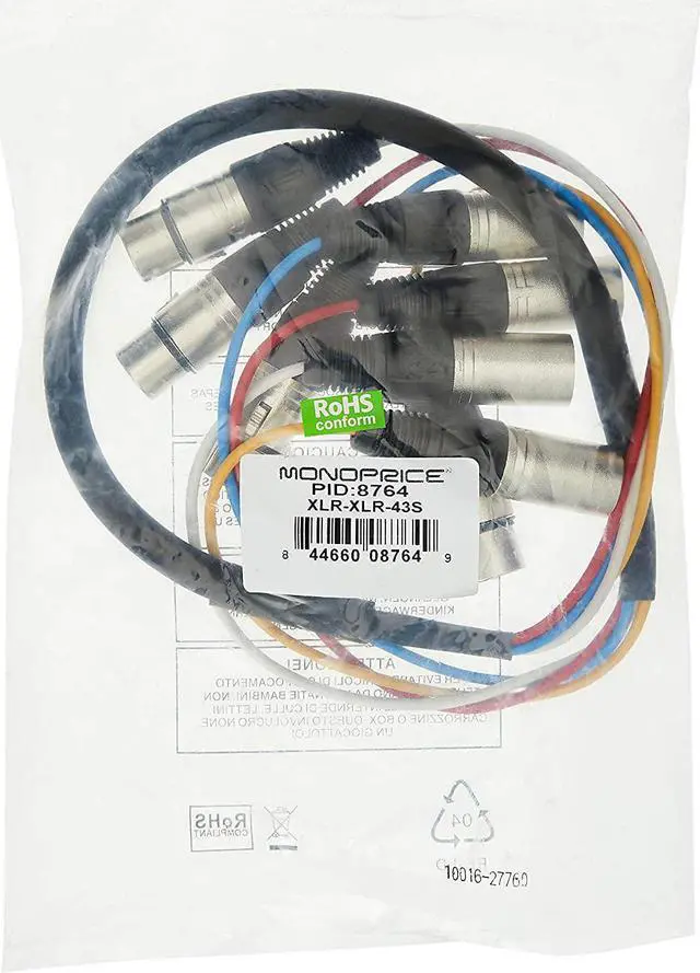 Alt view image 9 of 15 - Monoprice 4-Channel XLR Male to XLR Female Snake Cable Cord - 3 Feet- Black/Silver With Metal Connector Housings Plastic And Rubber Cable Boots