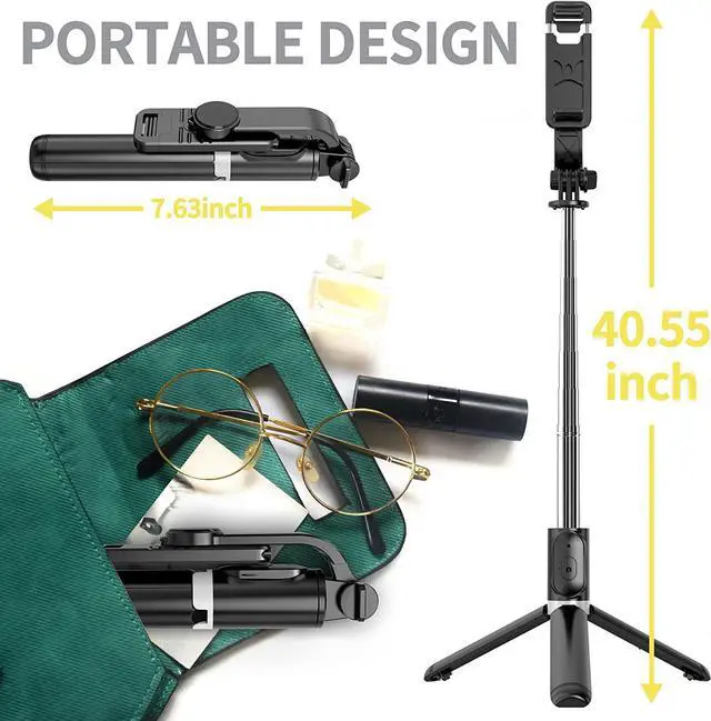 Alt view image 4 of 7 - Selfie Stick Tripod, All in One Extendable & Portable iPhone Tripod Selfie Stick with Wireless Remote Compatible with iPhone 14 13 12 11 pro Xs Max Xr X 8 7, Galaxy Note10/S20/S10/OnePlus 9/9 PRO etc
